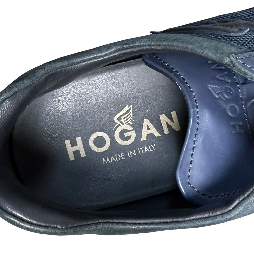 Hogan Interactive Navy Blue Leather Mesh Sneakers Mens‎ Size 7.5 Made in Italy